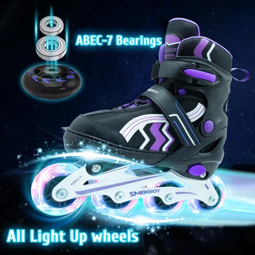 Miniatura 5 de Inline Skates for Kids 4 Size Adjustable Light-Up Wheels Aluminum Frame Black Rose Red Blade Skate for Boys and Girls S, M, L Sizes, Ages 5-8, 6-12