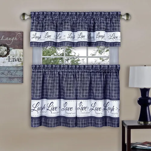 Miniatura 8 de Juego de cortinas con cenefa y volante para ventana - 58 pulgadas de ancho, 36 pulgadas de largo - Vive, Ama, Rie (Amarillo) - Cortinas de filtrado