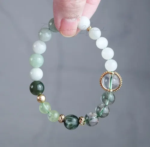 Miniatura 177 de Precious Gemstone Natural Crystal Healing Bracelet, Rutilated Quartz, Moonstone, Quartz Handmade Original Design Bracelet