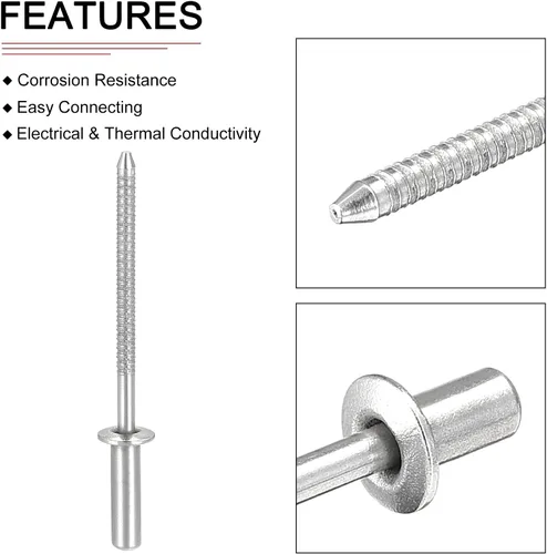 Miniatura 3 de DTGN Remaches ciegos de 0.126 in x 0.394 in (DxL) – Paquete de 50 – Bueno para la unión de maquinaria – Remache de extremo cerrado de cúpula