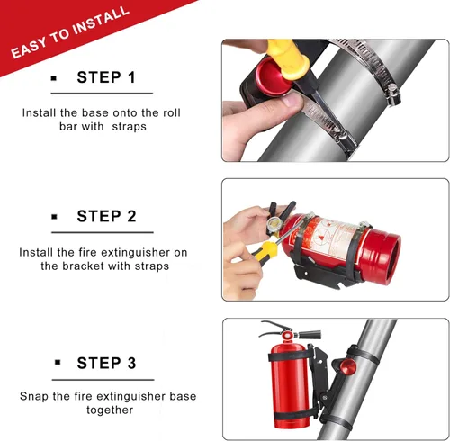 Miniatura 5 de Soporte de aluminio para extintor de incendios de automóvil, barra antivuelco de liberación rápida, soporte universal para Jeep, camión, UTV, ATV