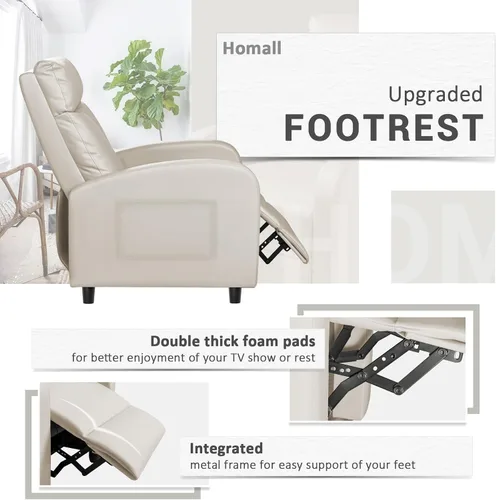 Miniatura 8 de Homall - Silla reclinable acolchada de cuero sintético para sala de estar, sofá reclinable moderno, asiento de club y teatro en casa