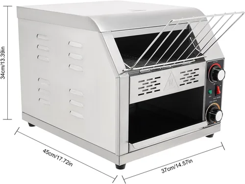 Miniatura 2 de Tostadora transportadora comercial de 300 rebanadas/hora, 1900 W 110 V, mini tostadora industrial con 7 engranajes para restaurantes y hogares