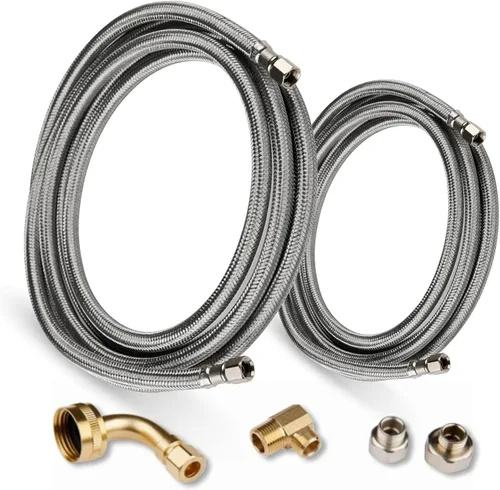 Miniatura 10 de Paquete de 1 manguera Niikappu de acero inoxidable para lavavajillas de 6 pies con conexión de compresión, kit de instalación para lavavajillas