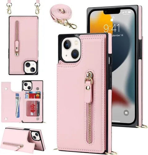 Miniatura 15 de Funda cruzada para teléfono iPhone 13 Pro Max de cuero con tarjetero, funda protectora extraíble, correa de cuero ajustable con botón, compatible
