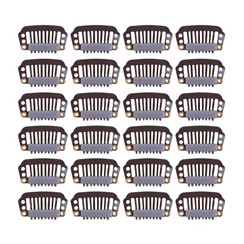 Miniatura 11 de YANTAISIYU 24 unids/lote 1.260 in 9-dientes Metal peluca clips con tapón de goma, peluca invisible accesorios clips (negro)