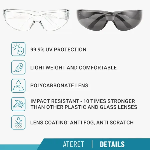 Miniatura 2 de ATERET 24 pares de gafas de seguridad, policarbonato resistente a los arañazos ANSI Z87.1, lente resistente a los impactos Claro