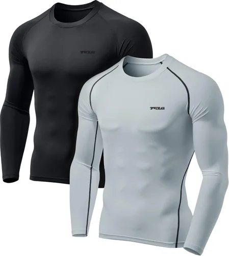 TSLA Paquete de 1 o 2 camisas térmicas de compresión de manga larga para hombre camiseta deportiva de capa base camiseta de invierno para correr