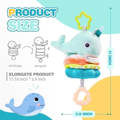 Miniatura 5 de Jollybaby Juguetes musicales para bebé con cuerda para tirar y colgar para cochecito, asiento de coche, cuna, gimnasio de juego, juguete de ballena