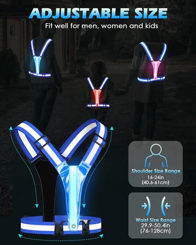 Miniatura 5 de Zacro LED Reflective Vest Running Gear, 5 Lights Colors High Visibility Reflective Running Gear Rechargeable Light Up Running Vest for Walking