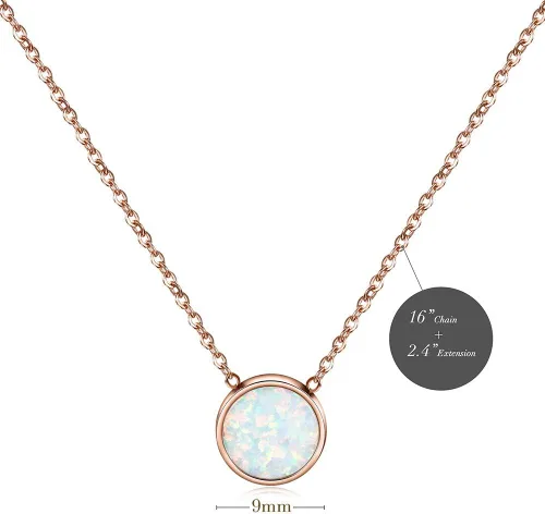 Miniatura 6 de CIUNOFOR Collar con dije de ópalo del alfabeto chapado en oro rosa, collar con inicial de disco redondo, collar de letra grabada con cadena