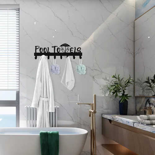 Miniatura 6 de IBosins Toallero de piscina con 8 ganchos, toallero montado en la pared para exteriores o baño, colgador de toallas para colgar albornoces, toallas