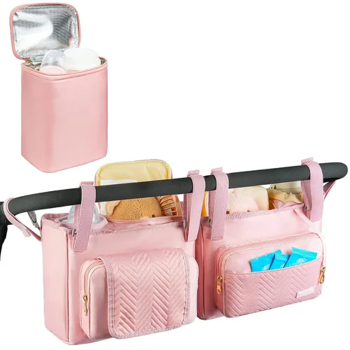 Carrito doble para cochecito compatible con Bob Duallie, Baby Jogger City Mini Gt2 y Zoe Twin V2, consola doble para cochecito con bolsa enfriadora