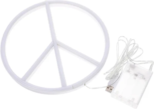 OSALADI Luz de neón con señal de paz de 8.66 pulgadas, funciona con pilas, funciona con USB, lámpara de noche para dormitorio, fiesta, decoración