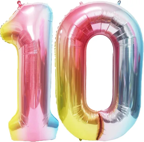 Miniatura 56 de SINBEE Globo dorado del número 10, papel de aluminio Mylar de 40 pulgadas, decoración de fiesta reutilizable para cumpleaños, aniversario, Oro