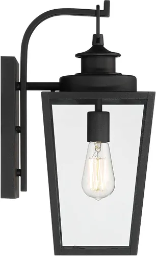 Miniatura 6 de Possini Euro Design Ackerly - Moderna lámpara de pared para exteriores, acero negro texturizado, paneles de vidrio transparente de 17 1/4 pulgadas