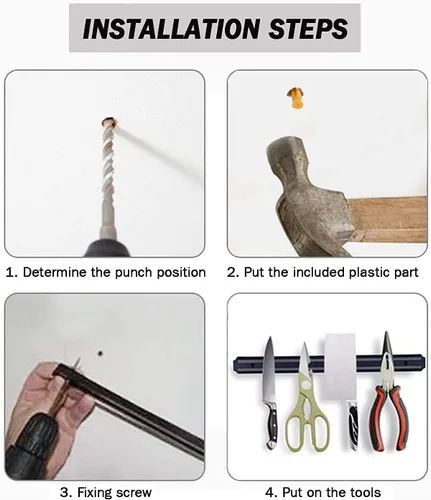 Miniatura 4 de Paquete de 2 potentes soportes magnéticos para cuchillos, tiras magnéticas para cuchillos de cocina, libre de óxido, multiusos, para cocina, garaje