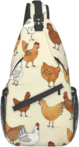 Bolso cruzado del pecho de la historieta animal impreso Crossbody durable Sling Mochila Casual bolsa de viaje para unisex, Patrón de pollo.,