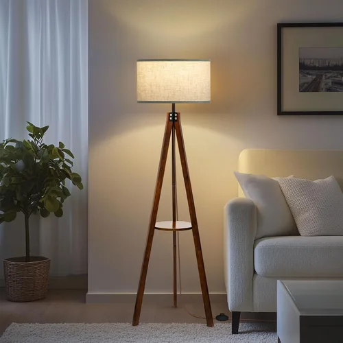 Miniatura 9 de EOEYYOYB Lámparas de pie para sala de estar, lámpara de pie moderna con estante, bombilla LED de 3 temperaturas de color, lámparas altas con Madera