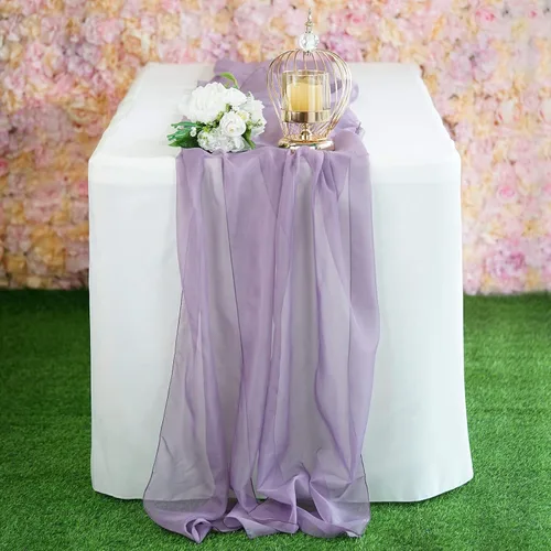 Miniatura 2 de Tableclothsfactory Camino de mesa de gasa de amatista de 22 x 80 pulgadas para bodas, fiestas, banquetes, decoración, ajuste rectangular y mesa