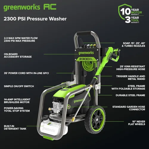 Miniatura 3 de Greenworks Pro - Lavadora de presión eléctrica sin escobillas 2300 PSI (Certificada SGS) 2.3 GPM Máx. / 1.2 GPM