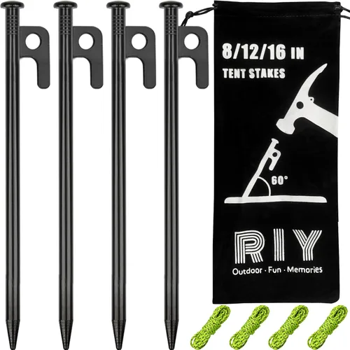 Miniatura 10 de Paquete de 8 estacas de metal resistentes para tienda de campaña para camping, estacas de acero de 12 pulgadas, irrompibles e inflexibles