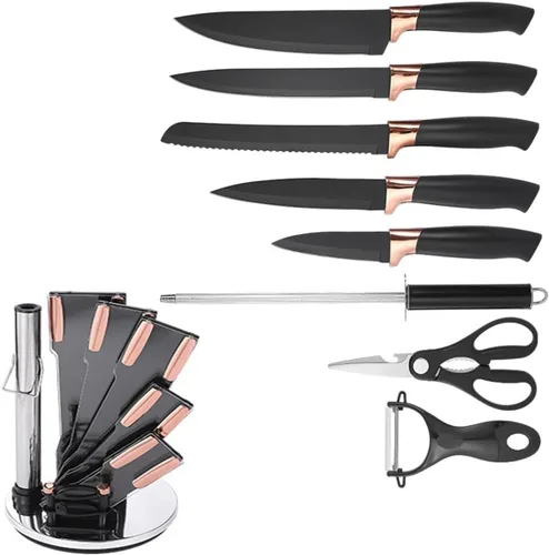 Miniatura 4 de Juego de cuchillos de cocina antiadherentes de acero inoxidable, 9 piezas, juego de cuchillos afilados con afilador, juego de cuchillos con soporte