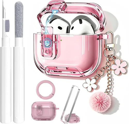 Miniatura 15 de Bonita funda Magsafe para Airpods Pro 2, clip de bloqueo para niñas y mujeres, con dijes de flores y kit de limpieza, TPU suave, Airpods iPod Pro