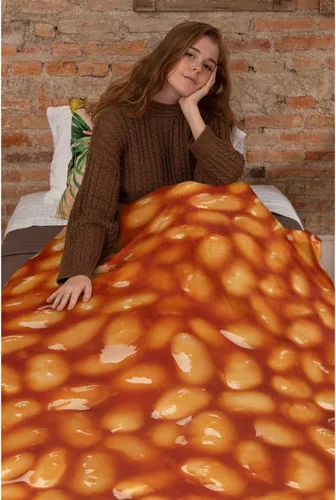 Miniatura 6 de Manta de frijoles horneados 3D para niñas, niños, suave y acogedora manta de vellón divertida para cama, sofá, sillas, para todas las estaciones