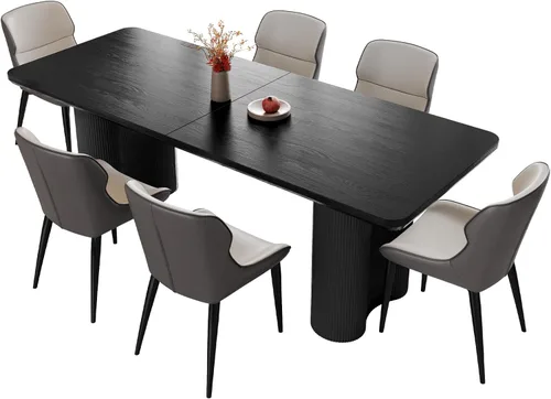 Miniatura 15 de Mesa de comedor rectangular de 62.99 pulgadas para 4-6 personas, mesa de cocina moderna con patas en forma de onda, mesas de comedor para cocina