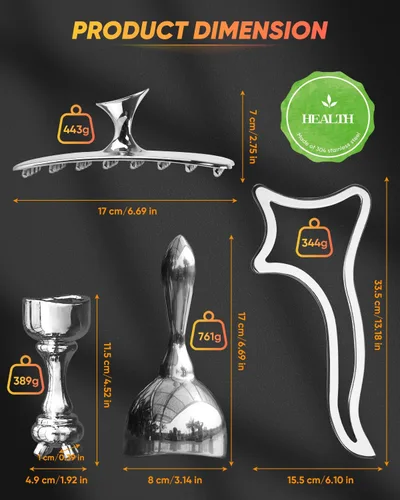 Miniatura 6 de ONUEMP Herramientas de terapia de masaje de acero inoxidable 4 en 1 para esculpir el cuerpo de hielo, kit de maderoterapia colombiana, raspado Gua