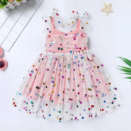 Miniatura 7 de Vestido tutú para niña, sin mangas, fruncido, vestido de verano con lentejuelas brillantes, lunares, estrellas, princesa, vestido de tul