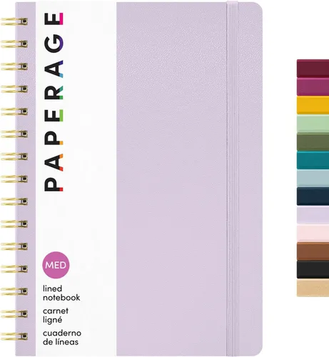 PAPERAGE - Libreta espiral con líneas, tipo diario (color lavanda), 160 páginas, diario de tapa dura para mujeres y hombres, tamaño mediano de 5.5 x