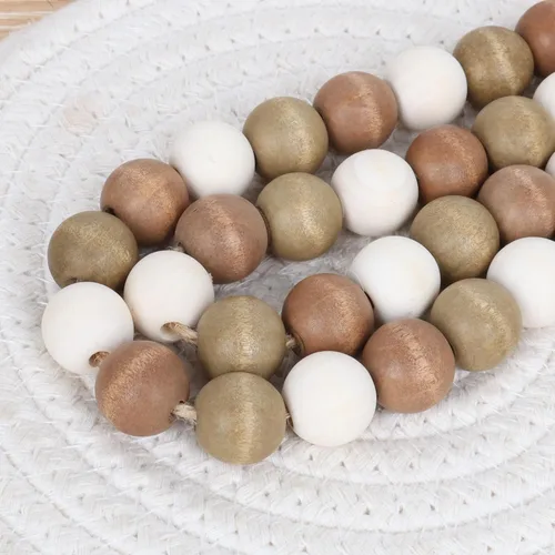 Miniatura 5 de Meplait - Guirnalda de cuentas de madera, 39 pulgadas con borlas estilo granja para decoración de bandejas superpuestas Café y Natural