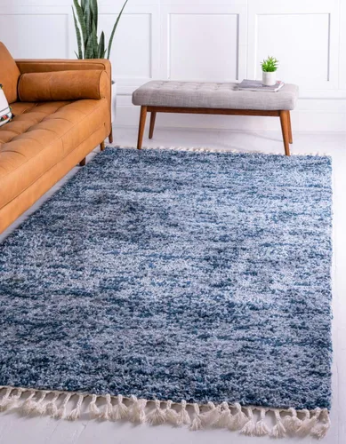 Unique Loom Hygge Shag Collection - Alfombra moderna de inspiración marroquí, afelpada y acogedora, 2.2 x 3 pies, color azul/azul marino