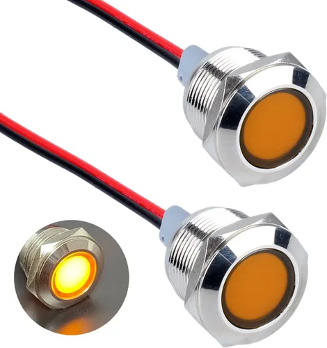 Miniatura 12 de 2 piezas de 16 mm (5/8") luz indicadora LED, 12-24V AC/DC 20mA, lámpara piloto de metal impermeable IP67 de ahorro de energía, lámpara plana de Verde