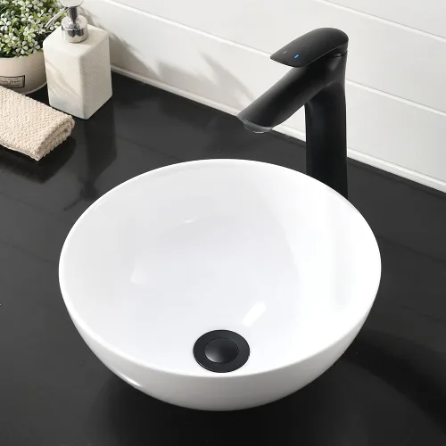 Miniatura 3 de Fregadero redondo de baño de 13 x 13 pulgadas, fregadero pequeño sobre mostrador, lavabo de porcelana blanca de cerámica