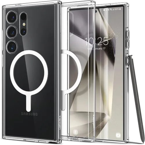 Spigen Ultra Hybrid Metal Ring MagFit Diseñado para Funda Galaxy S24 Ultra (2024) [Protección de Grado Militar] Compatible con MagSafe - Blanco