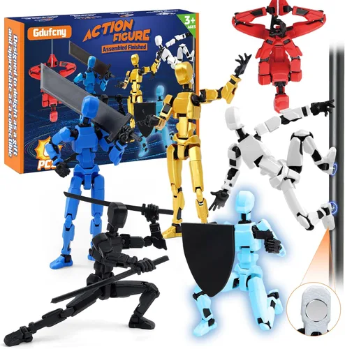 Juego de 6 figuras de acción T13 ensambladas, muñecos magnéticos multicolores Robo Dummy Titan 13 con armas, figuras de acción de Navidad para