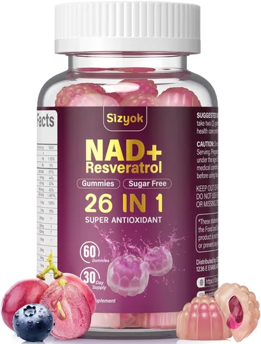 Gomitas de Resveratrol NAD, Suplementos NAD para Mujeres con Colágeno Hidrolizado, Semilla de Uva y D-Biotina que Apoyan la Acción Antioxidante,
