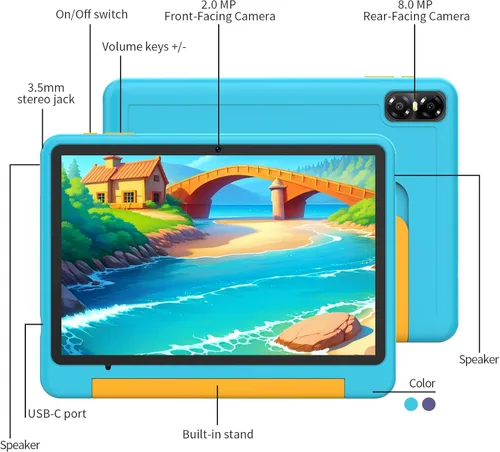Miniatura 8 de PRITOM Tablet Android 15 para niños, tableta de 10 pulgadas para niños, 64 GB + 1 TB expandible, WiFi 6, control parental, juegos educativos Azul