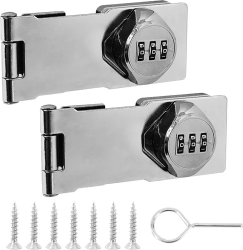 Miniatura 10 de Cerraduras rotativas con contraseña, paquete de 2 cerraduras de gabinete negras con combinación, pestillo de seguridad sin llave para puerta Negro