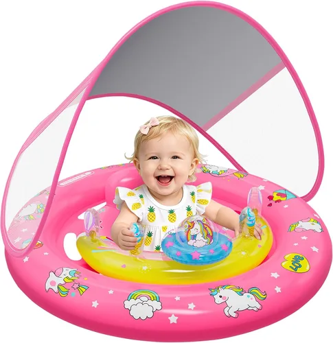 Miniatura 10 de Flotador de piscina para bebé con toldo, flotador de natación inflable para bebés con protección solar UPF50+, flotador de piscina para bebés