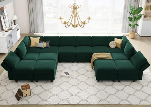 Miniatura 9 de Belffin Sofá modular de gran tamaño con tumbonas dobles en forma de U, sofá seccional reversible con almacenamiento de terciopelo gris