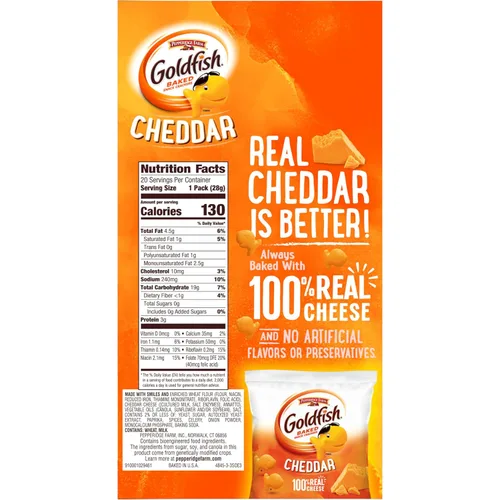 Miniatura 8 de Goldfish Galletas de Queso Cheddar, Galletas de Snack Horneadas, Paquetes de Snack de 1 onza para Llevar, Caja de 20