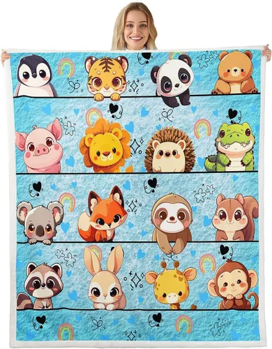 Miniatura 32 de Manta de franela de animales de dibujos animados para todas las estaciones, manta de cama azul con estampado de amor Kawaii para decoración
