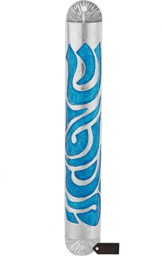 Miniatura 14 de Matashi Esmalte azul pintado a mano de 6 pulgadas Mezuzah adornado con espinilla hebrea, decoración de pared para puerta del hogar, decoración