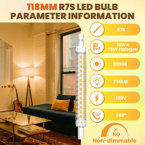Miniatura 3 de Bonlux R7S J118 - Bombilla LED de 4.646 in, 10 W, tipo T3 J, lineal de doble extremo, no regulable, lámpara de pie LED R7S blanco cálido 3000K