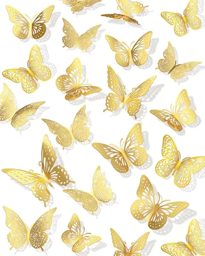 72 piezas de decoración de pared de mariposas 3D en oro, decoraciones de mariposas doradas para el Día del Padre, 4 estilos 3 tamaños, mariposas