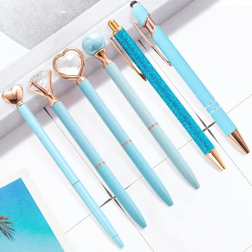 Miniatura 2 de YOXMJDB Bolígrafos elegantes para mujer, 6 piezas de bonitos bolígrafos azules de punta redonda, bolígrafo de tinta negra de 1.0 mm de punta media